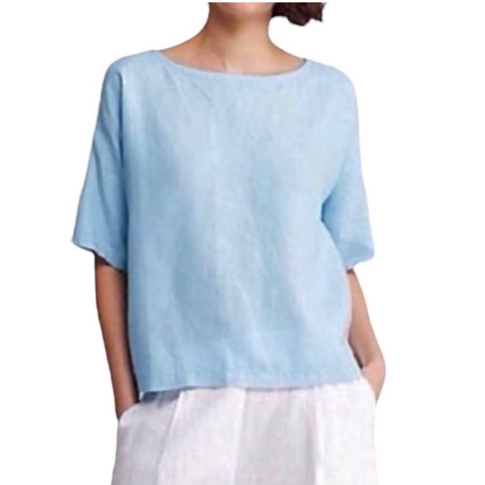 Eileen Fisher Light Blue Linen Top